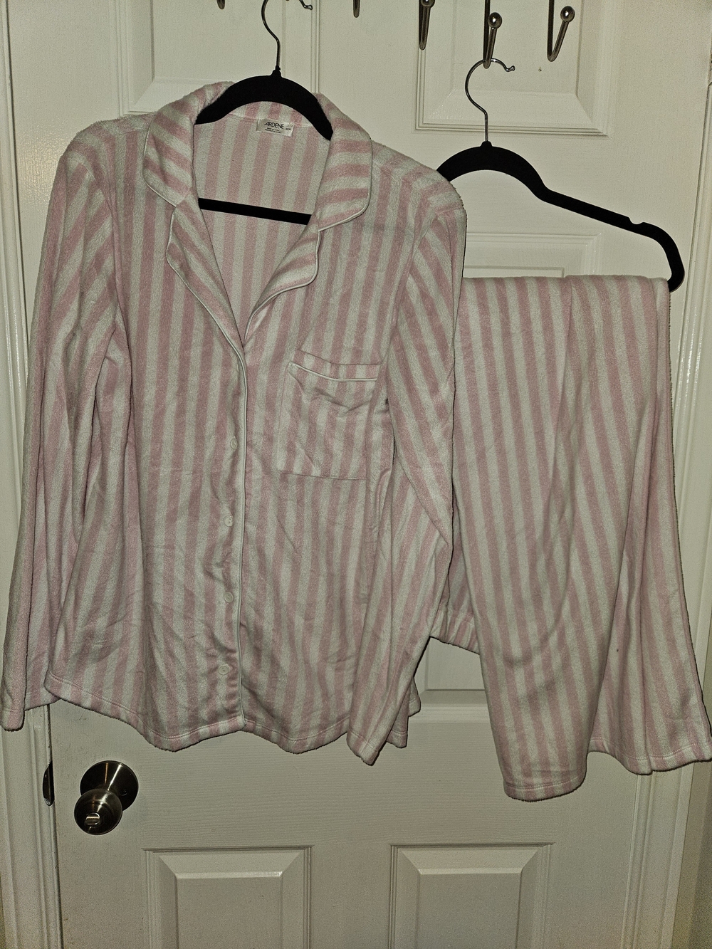 2/$12 Women's Pink & White Striped Pajama Set - Classic Button-Down